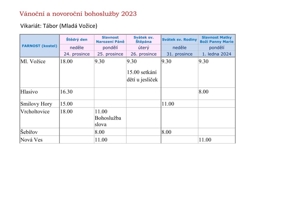 Pořad vánočních bohoslužeb